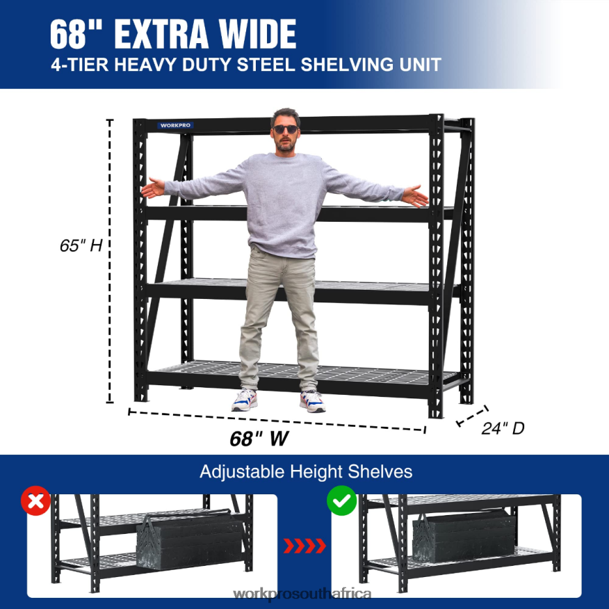 ZA WORKPRO 4-Tier Metal Garage Shelving Unit,7200 LBS Capacity, Heavy Duty Industrial Adjustable Shelves Helpful 4B8V2T10 Storage