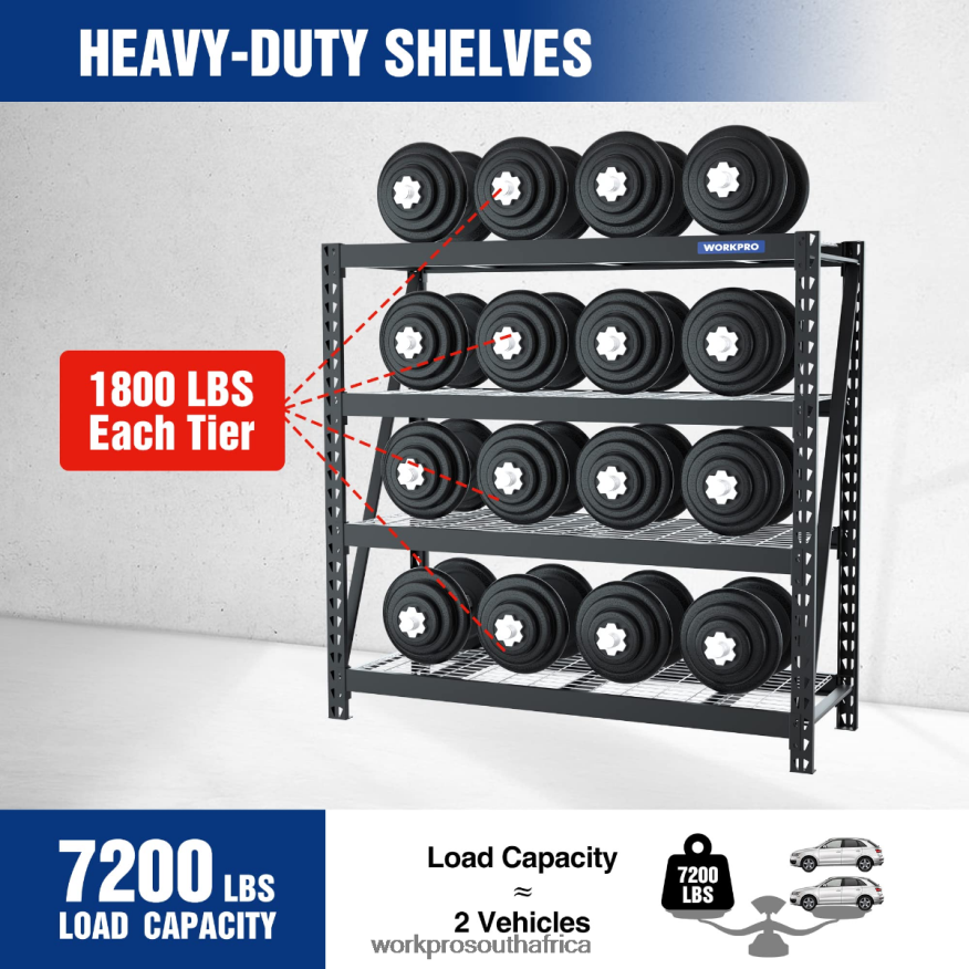 ZA WORKPRO 4-Tier Metal Garage Shelving Unit,7200 LBS Capacity, Heavy Duty Industrial Adjustable Shelves Helpful 4B8V2T10 Storage