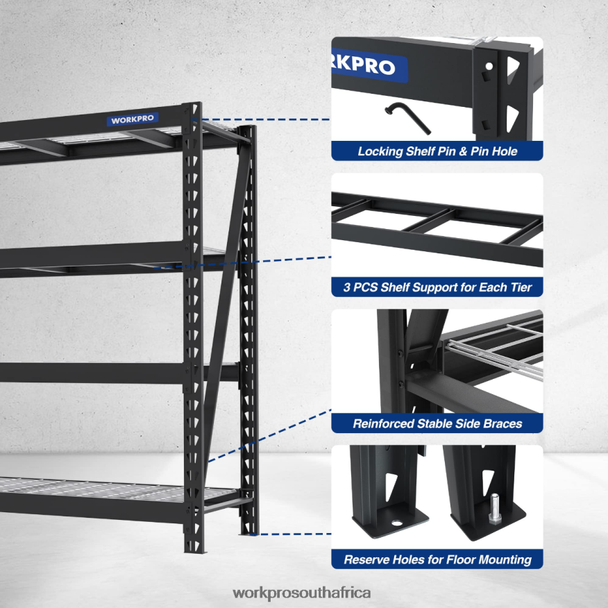 ZA WORKPRO 4-Tier Metal Garage Shelving Unit,7200 LBS Capacity, Heavy Duty Industrial Adjustable Shelves Helpful 4B8V2T10 Storage