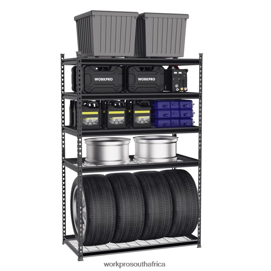ZA WORKPRO 5-Tier Metal Shelving Unit, Heavy Duty Adjustable Storage Rack Black 4B8V2T7 Storage