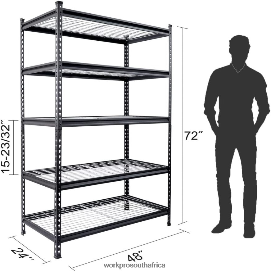 ZA WORKPRO 5-Tier Metal Shelving Unit, Heavy Duty Adjustable Storage Rack Black 4B8V2T7 Storage