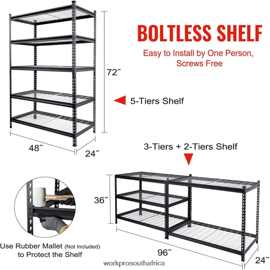 ZA WORKPRO 5-Tier Metal Shelving Unit, Heavy Duty Adjustable Storage Rack Black 4B8V2T7 Storage