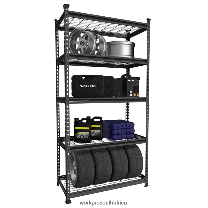 ZA WORKPRO 5-Tier Metal Storage Shelving Unit Adjustable Storage Rack Heavy Duty Shelf Black With Silver Pattern 4B8V2T6 Storage