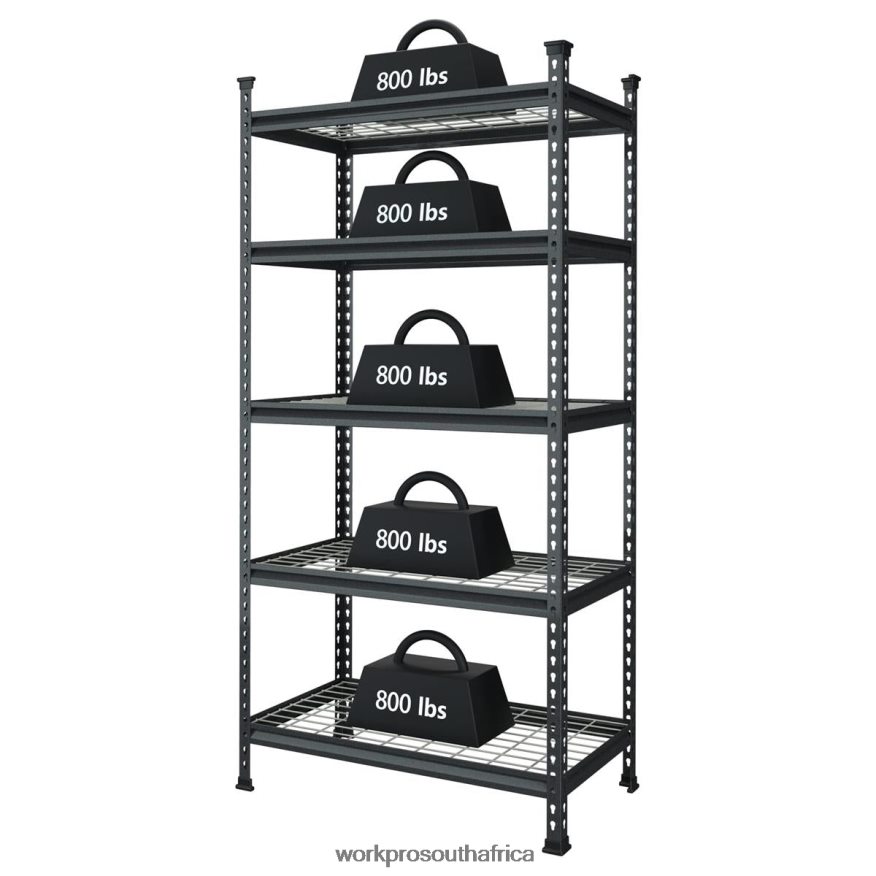 ZA WORKPRO 5-Tier Metal Storage Shelving Unit Adjustable Storage Rack Heavy Duty Shelf Black With Silver Pattern 4B8V2T6 Storage