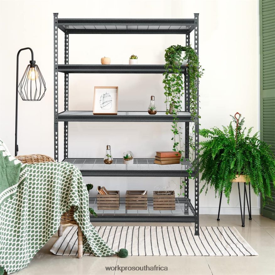 ZA WORKPRO 5-Tier Metal Storage Shelving Unit Adjustable Storage Rack Heavy Duty Shelf Black With Silver Pattern 4B8V2T6 Storage