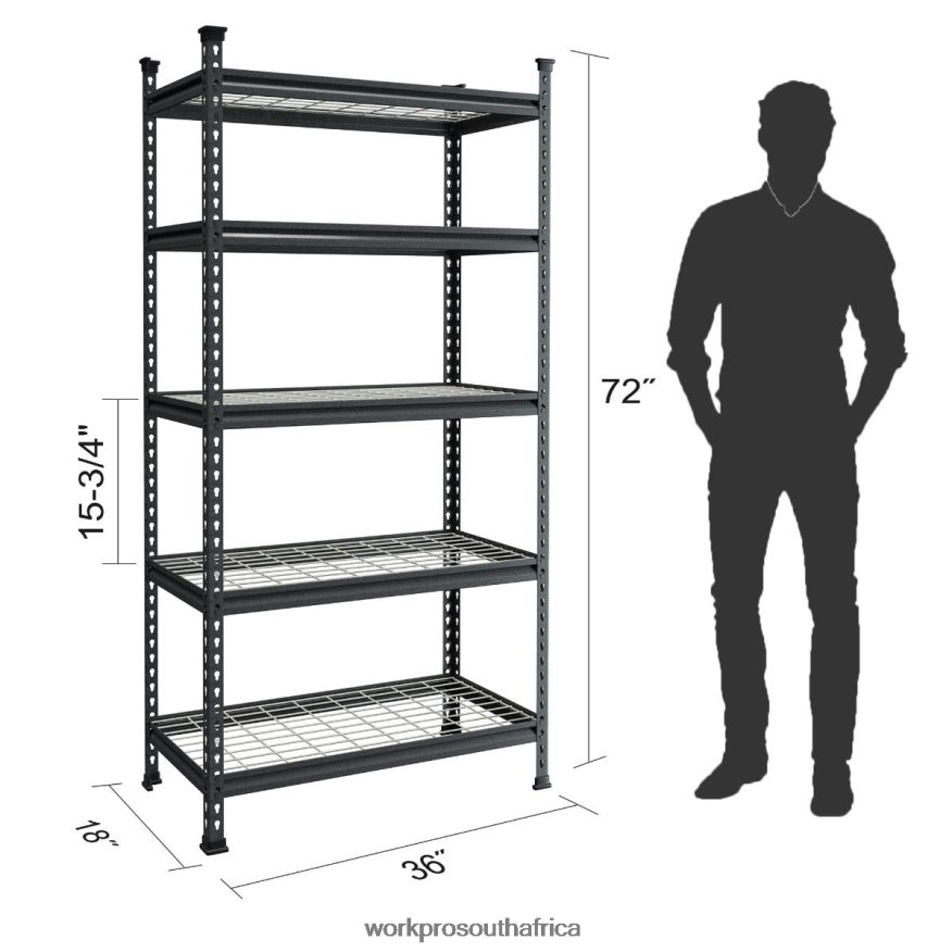 ZA WORKPRO 5-Tier Metal Storage Shelving Unit Adjustable Storage Rack Heavy Duty Shelf Black With Silver Pattern 4B8V2T6 Storage