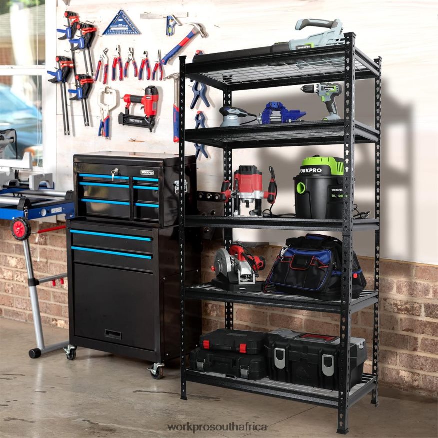 ZA WORKPRO 5-Tier Metal Storage Shelving Unit Adjustable Storage Rack Heavy Duty Shelf Black With Silver Pattern 4B8V2T6 Storage