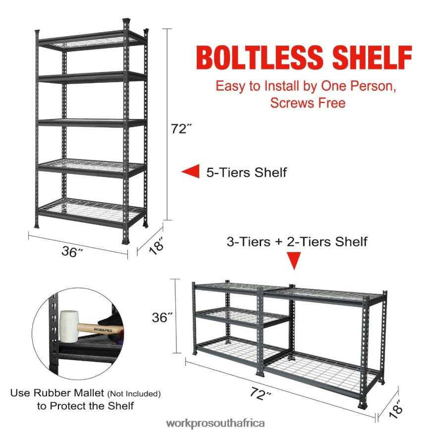 ZA WORKPRO 5-Tier Metal Storage Shelving Unit Adjustable Storage Rack Heavy Duty Shelf Black With Silver Pattern 4B8V2T6 Storage