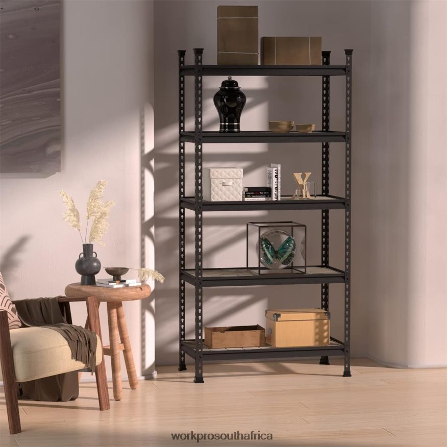 ZA WORKPRO 5-Tier Metal Storage Shelving Unit Adjustable Storage Rack Heavy Duty Shelf Black With Silver Pattern 4B8V2T6 Storage