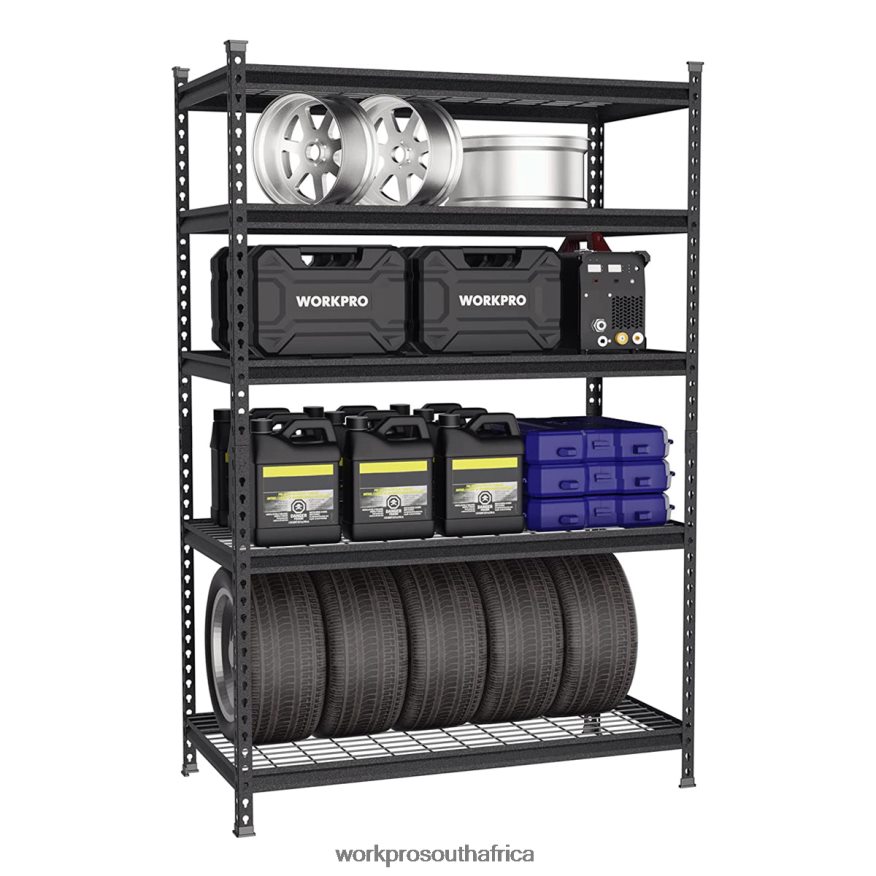 ZA WORKPRO 5-Tier Metal Storage Shelving Unit Adjustable Storage Rack Heavy Duty Shelf Black With Silver Pattern 4B8V2T6 Storage