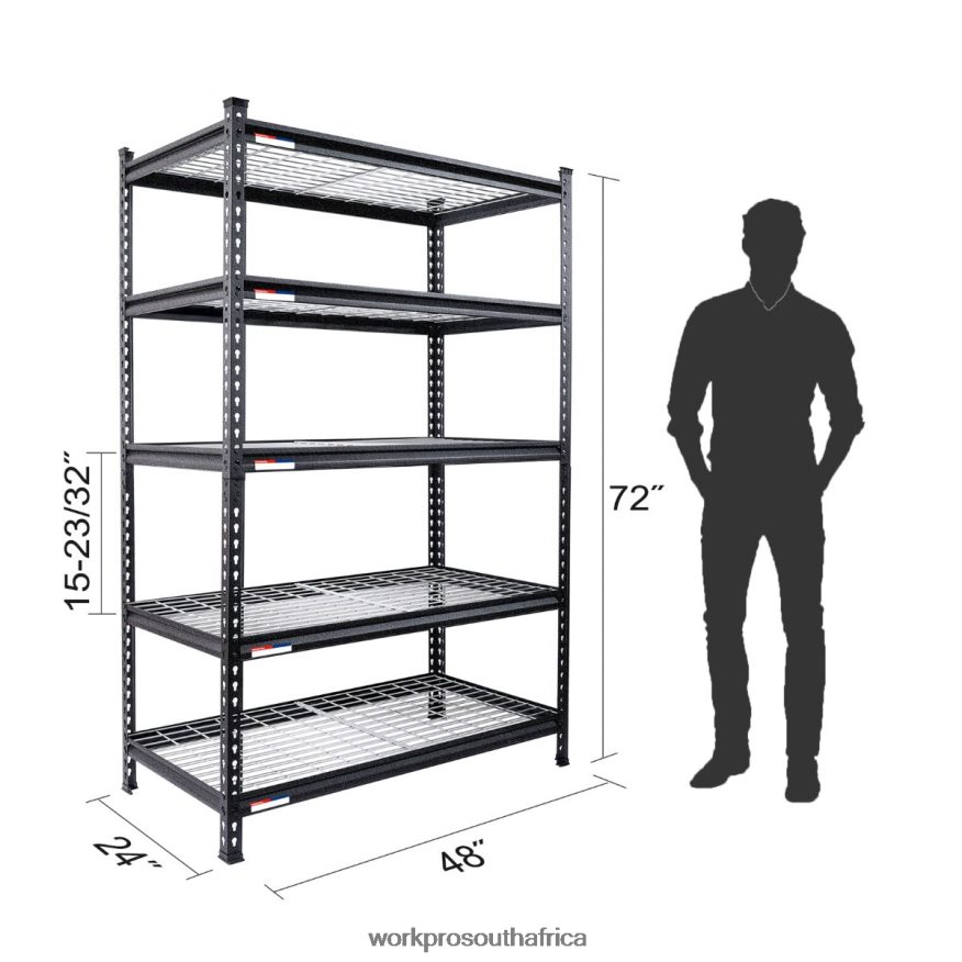 ZA WORKPRO 5-Tier Metal Storage Shelving Unit Adjustable Storage Rack Heavy Duty Shelf Black With Silver Pattern 4B8V2T6 Storage