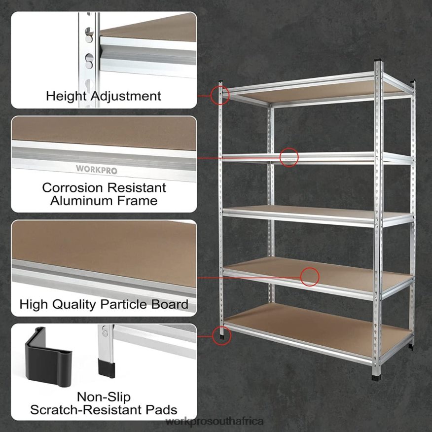 ZA WORKPRO 5-Tier Storage Shelving Unit, Adjustable Storage Rack Heavy Duty Aluminum Alloy Shelf Helpful 4B8V2T9 Storage