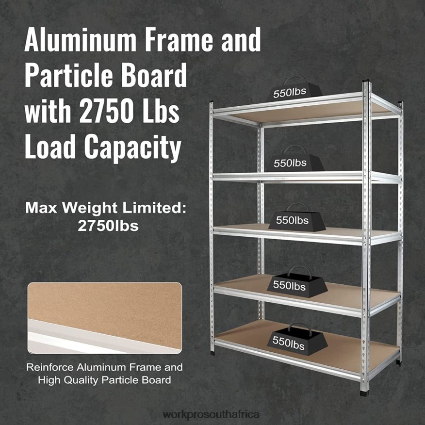 ZA WORKPRO 5-Tier Storage Shelving Unit, Adjustable Storage Rack Heavy Duty Aluminum Alloy Shelf Helpful 4B8V2T9 Storage
