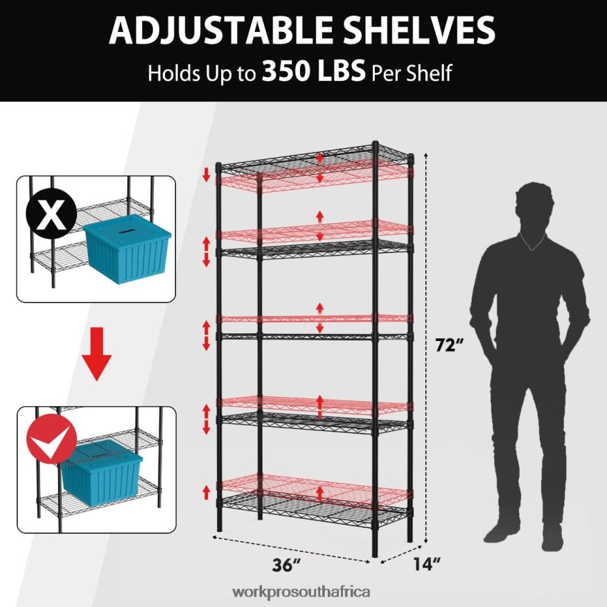 ZA WORKPRO 5-Tier Wire Shelving Unit Metal Storage Shelves Rack, Heavy Duty Utility Shelving Useful 4B8V2T11 Storage