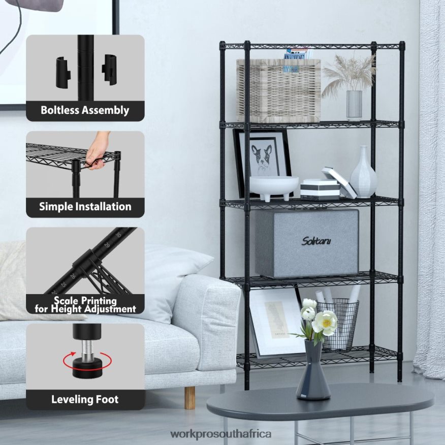 ZA WORKPRO 5-Tier Wire Shelving Unit Metal Storage Shelves Rack, Heavy Duty Utility Shelving Useful 4B8V2T11 Storage