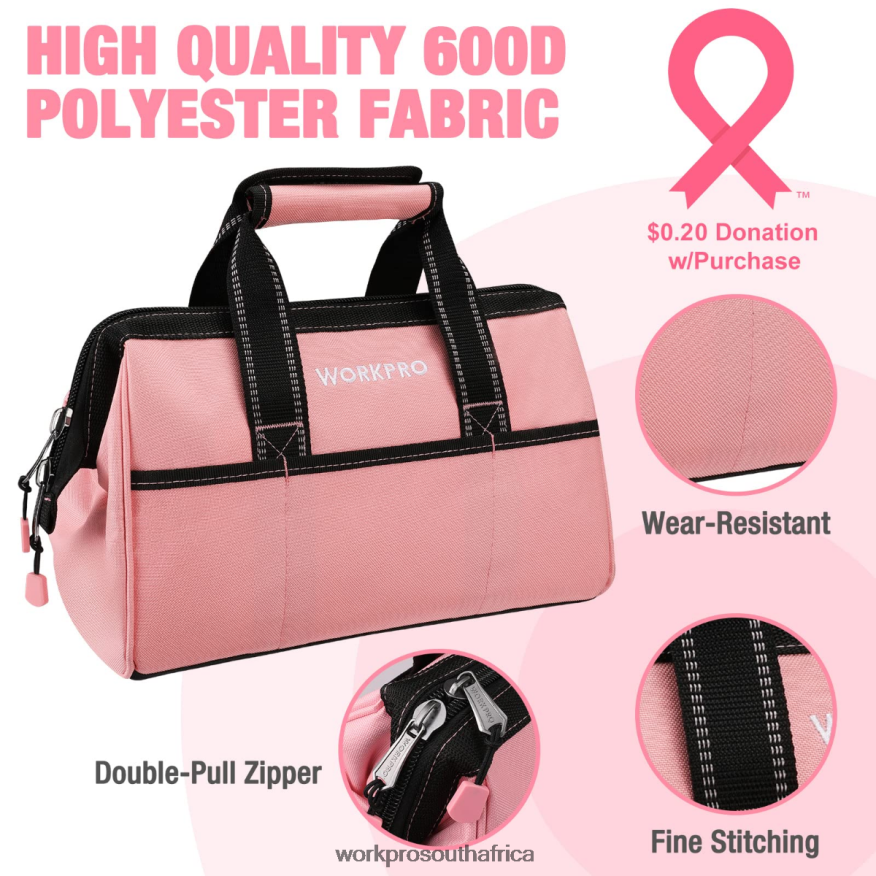 ZA WORKPRO 13-Inch Tool Bag, Soft Cloth Tool Storage Bags Pink 4B8V2T29 Storage