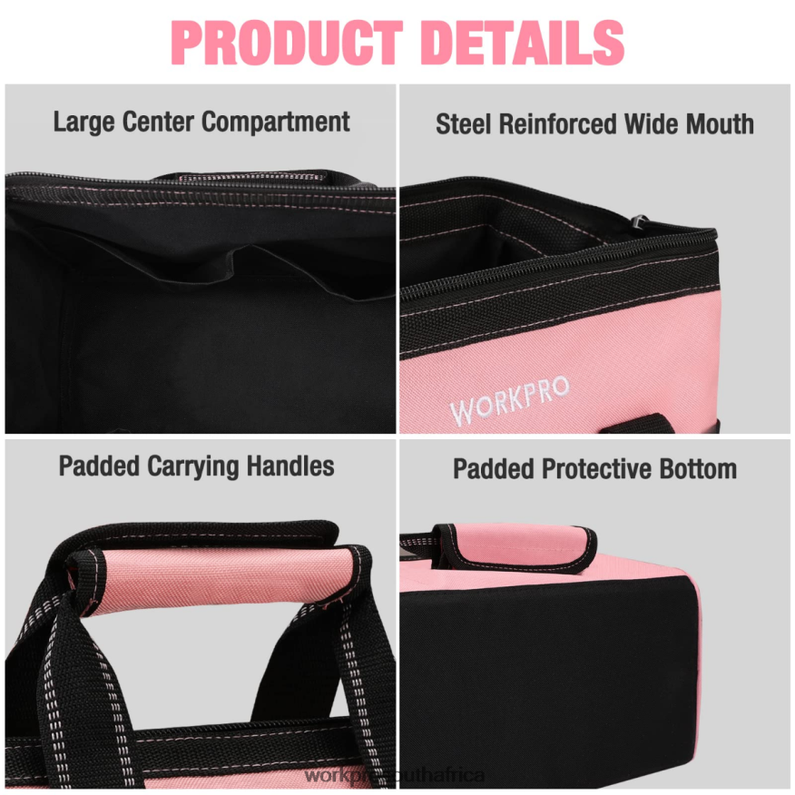 ZA WORKPRO 13-Inch Tool Bag, Soft Cloth Tool Storage Bags Pink 4B8V2T29 Storage