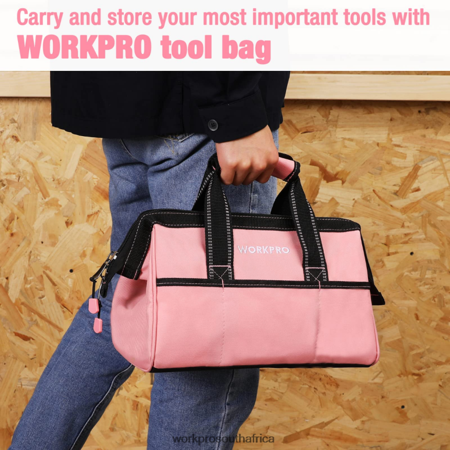 ZA WORKPRO 13-Inch Tool Bag, Soft Cloth Tool Storage Bags Pink 4B8V2T29 Storage