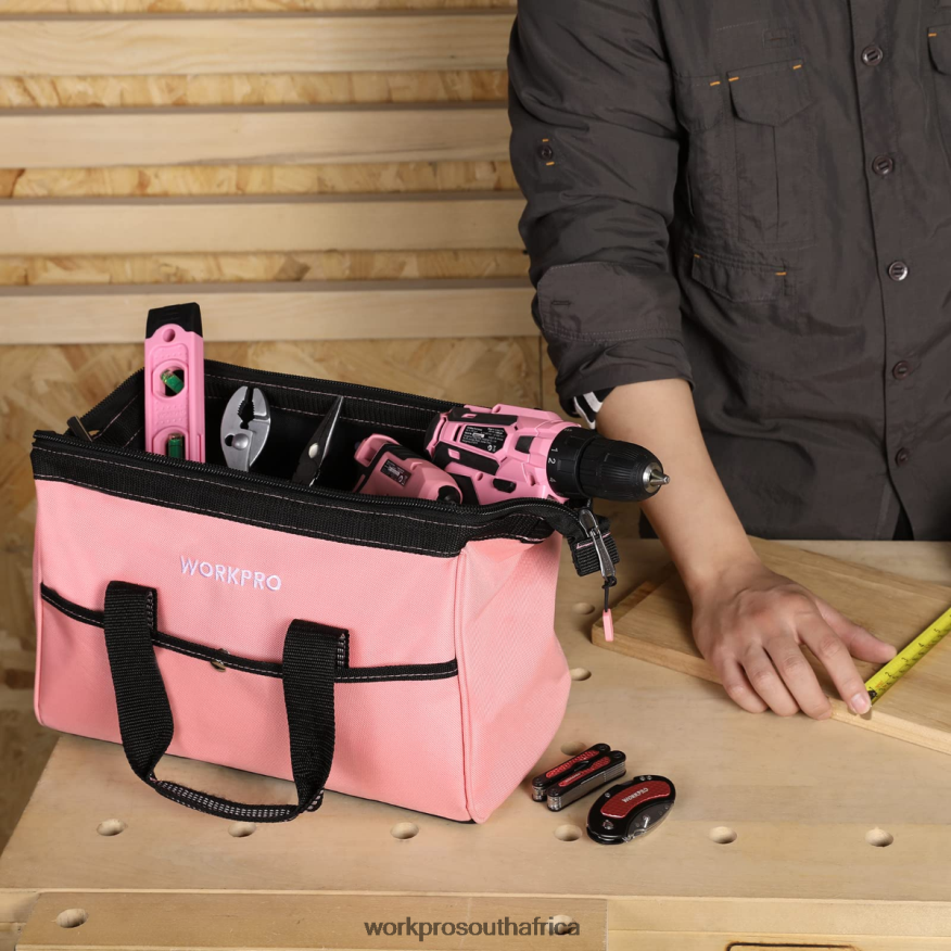ZA WORKPRO 13-Inch Tool Bag, Soft Cloth Tool Storage Bags Pink 4B8V2T29 Storage