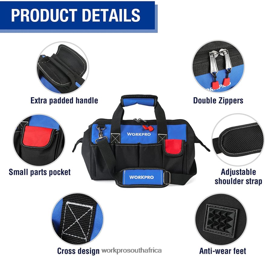 ZA WORKPRO 14-inch Tool Bag, Multi-pocket Tool Organizer with Adjustable Shoulder Strap Useful 4B8V2T31 Storage