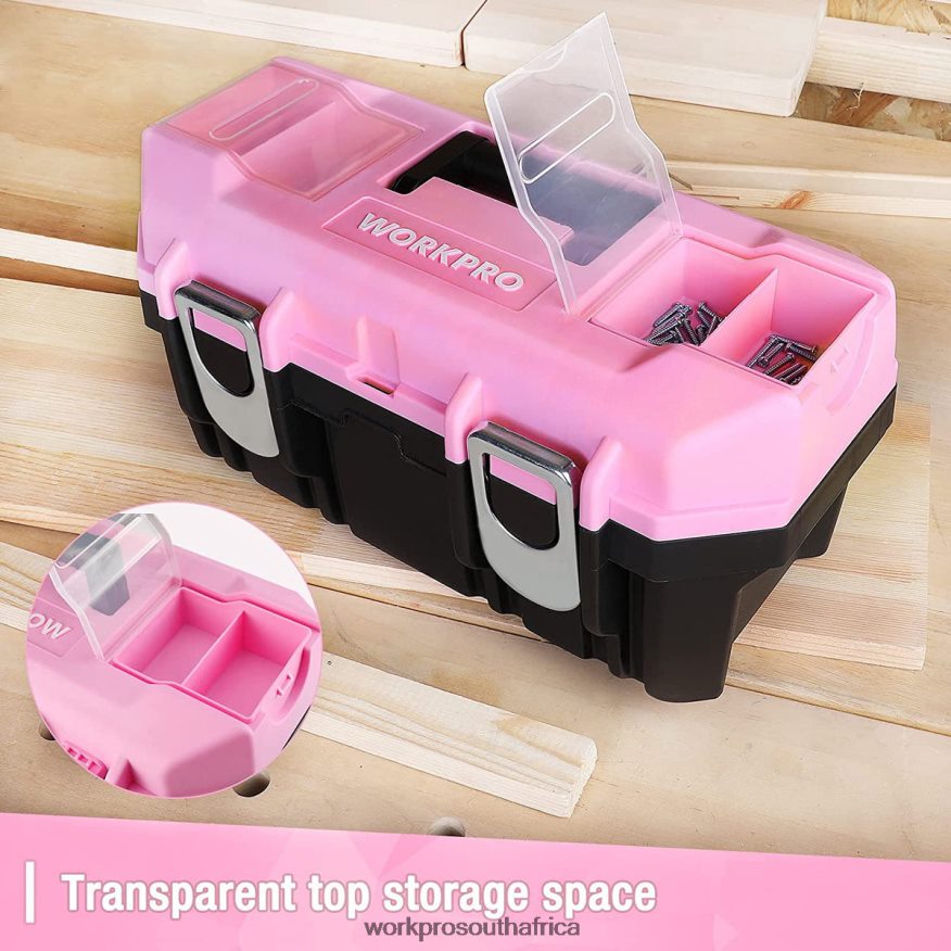 ZA WORKPRO 16-inch Tool Box, Plastic Toolbox with Metal Latch and Removable Tray Pink 4B8V2T23 Storage