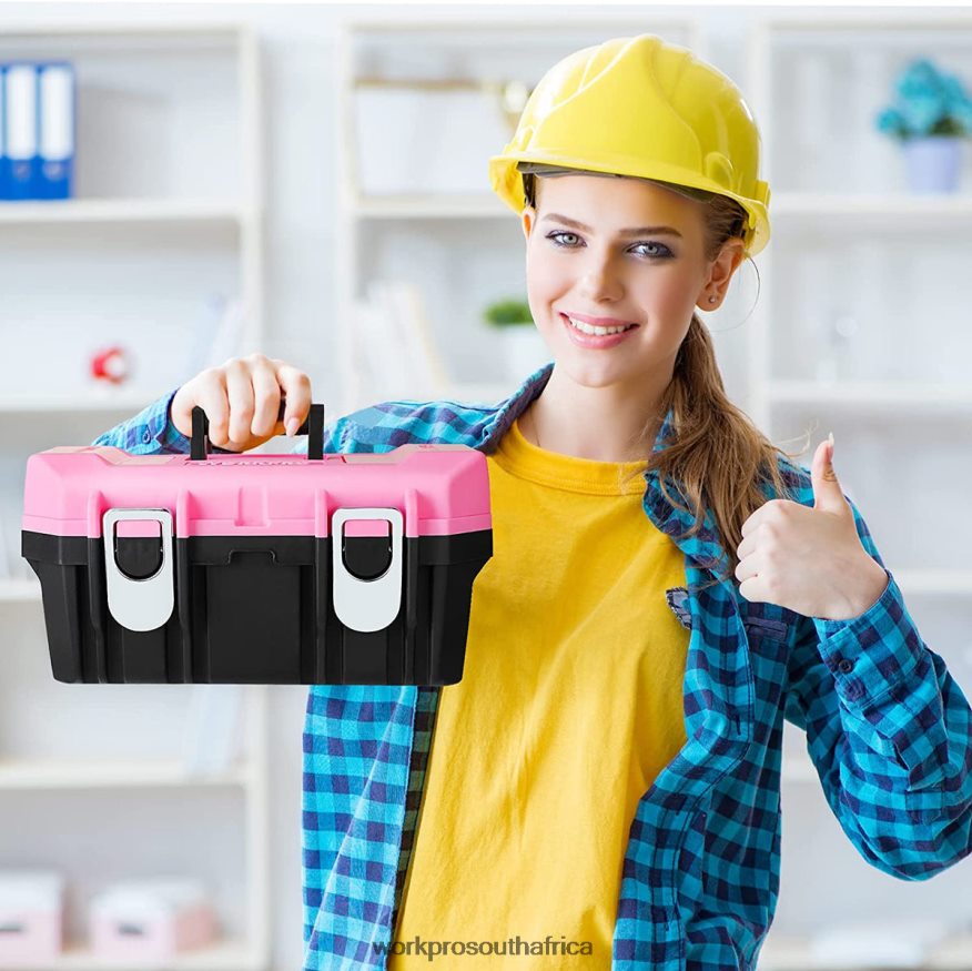 ZA WORKPRO 16-inch Tool Box, Plastic Toolbox with Metal Latch and Removable Tray Pink 4B8V2T23 Storage