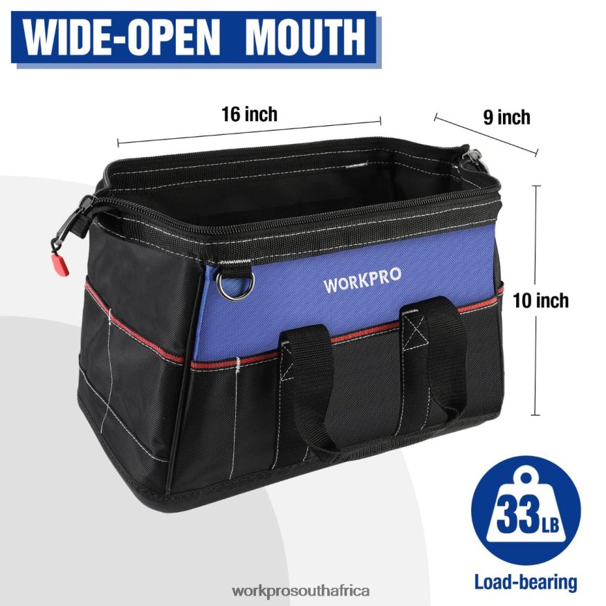 ZA WORKPRO 16-inch Wide Mouth Tool Bag, Heavy Duty Cloth Tool Storage Bag with Water Proof Molded Base, Adjustable Shoulder Strap Helpful 4B8V2T24 Storage