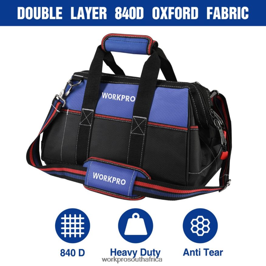 ZA WORKPRO 16-inch Wide Mouth Tool Bag, Heavy Duty Cloth Tool Storage Bag with Water Proof Molded Base, Adjustable Shoulder Strap Helpful 4B8V2T24 Storage