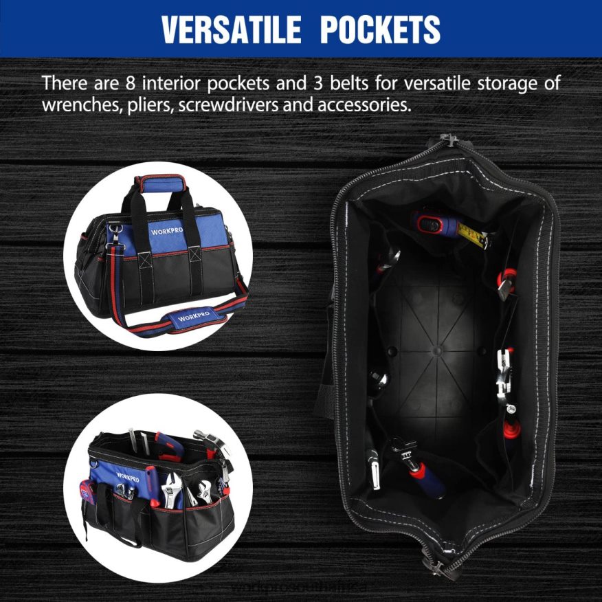 ZA WORKPRO 16-inch Wide Mouth Tool Bag, Heavy Duty Cloth Tool Storage Bag with Water Proof Molded Base, Adjustable Shoulder Strap Helpful 4B8V2T24 Storage