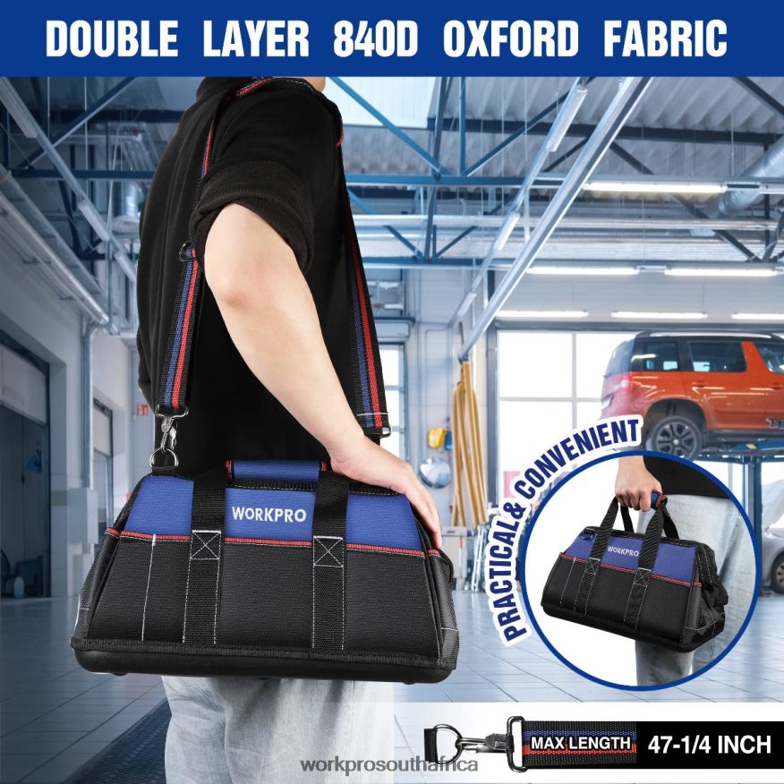 ZA WORKPRO 16-inch Wide Mouth Tool Bag, Heavy Duty Cloth Tool Storage Bag with Water Proof Molded Base, Adjustable Shoulder Strap Helpful 4B8V2T24 Storage