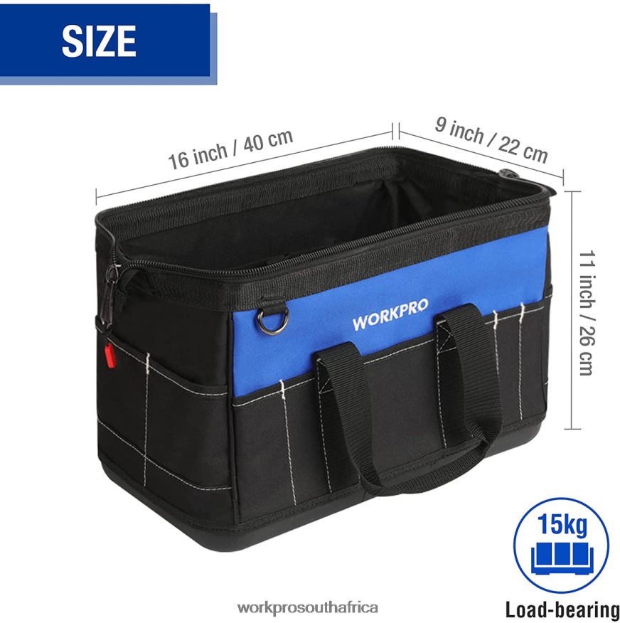 ZA WORKPRO 16-inch Wide Mouth Tool Bag with Water Proof Molded Base Useful 4B8V2T34 Storage
