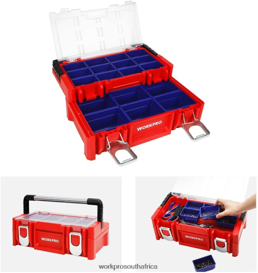 ZA WORKPRO 17-inch Plastic Tool Box, Storage Box with Locking Lid and Stainless Steel Handle Red 4B8V2T25 Storage