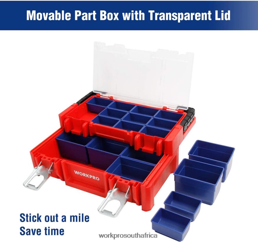 ZA WORKPRO 17-inch Plastic Tool Box, Storage Box with Locking Lid and Stainless Steel Handle Red 4B8V2T25 Storage