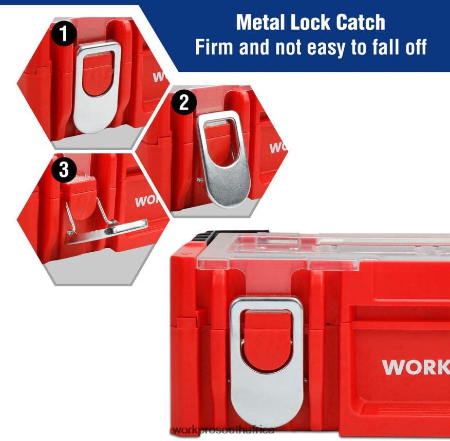 ZA WORKPRO 17-inch Plastic Tool Box, Storage Box with Locking Lid and Stainless Steel Handle Red 4B8V2T25 Storage