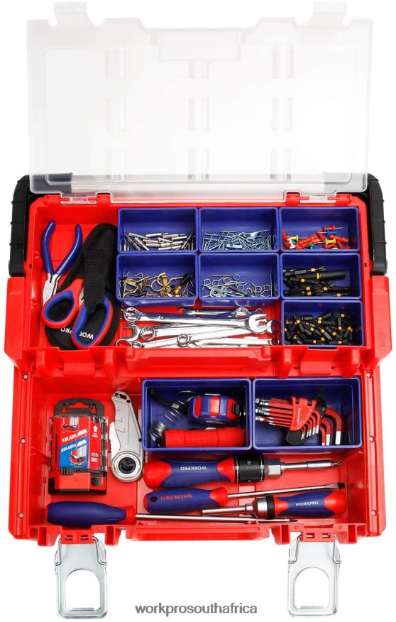 ZA WORKPRO 17-inch Plastic Tool Box, Storage Box with Locking Lid and Stainless Steel Handle Red 4B8V2T25 Storage