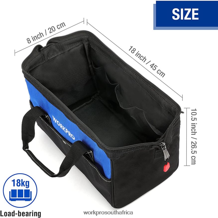 ZA WORKPRO 18-inch Close Top Wide Mouth Storage Tool Bag with Adjustable Shoulder Strap Useful 4B8V2T27 Storage