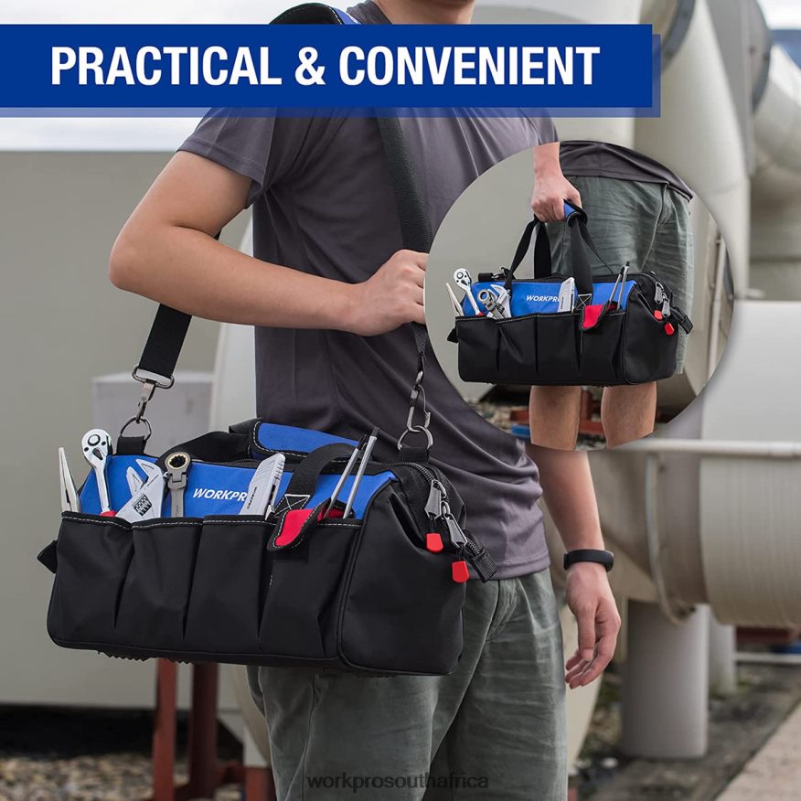 ZA WORKPRO 18-inch Close Top Wide Mouth Storage Tool Bag with Adjustable Shoulder Strap Useful 4B8V2T27 Storage