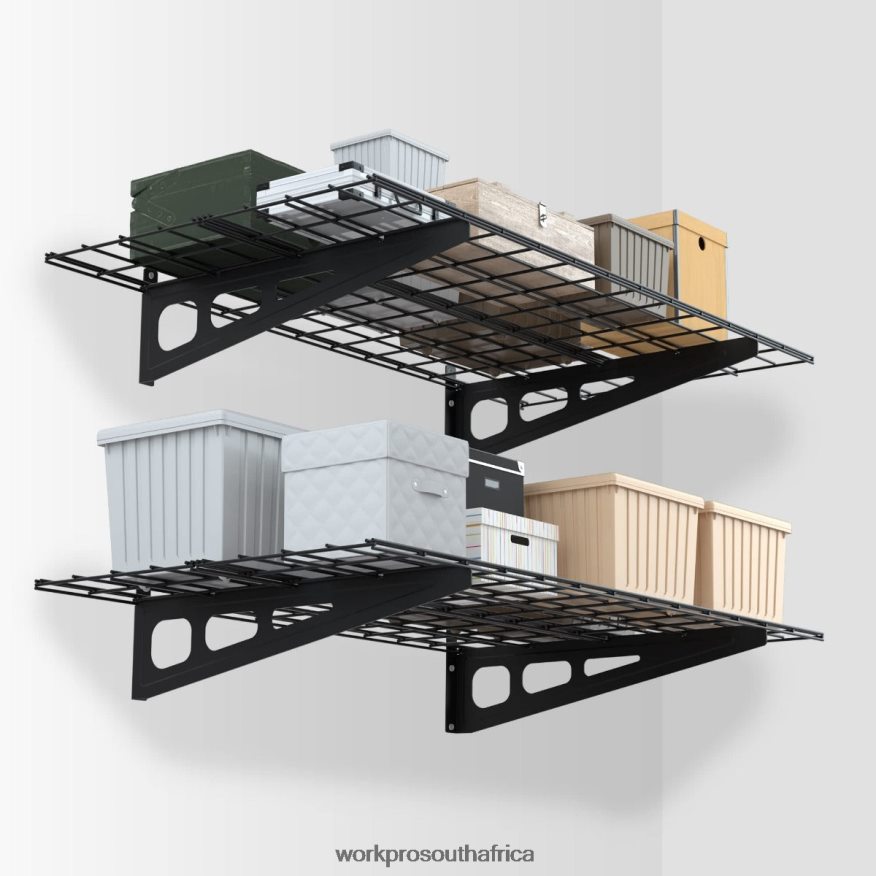 ZA WORKPRO 2-Pack 2x4FT Heavy Duty Garage Wall Mounted Shelving, 400lbs Load Capacity (Total) Black 4B8V2T14 Storage