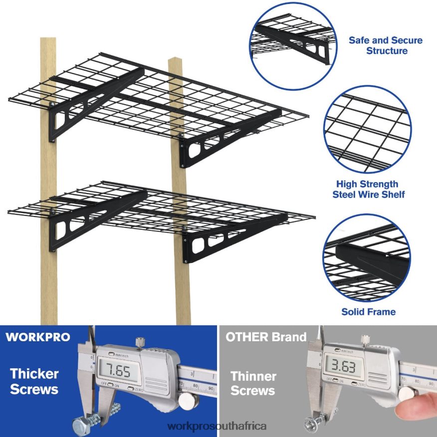 ZA WORKPRO 2-Pack 2x4FT Heavy Duty Garage Wall Mounted Shelving, 400lbs Load Capacity (Total) Black 4B8V2T14 Storage