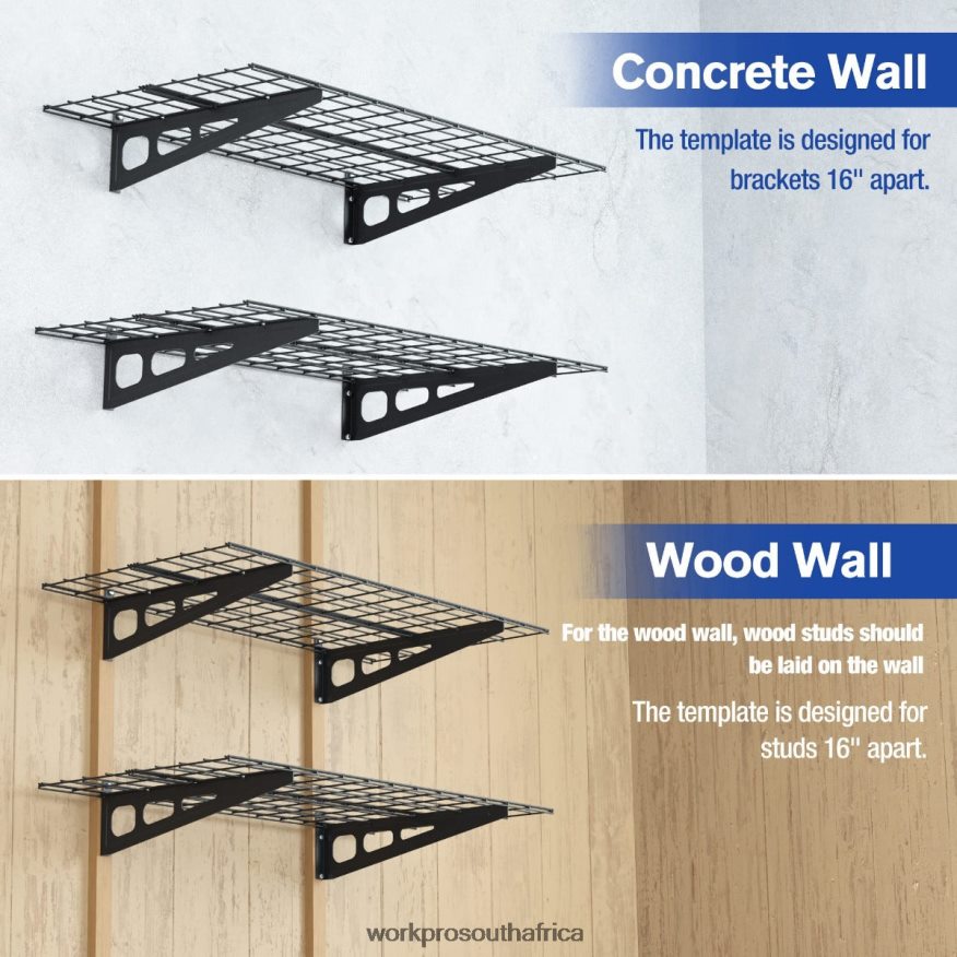ZA WORKPRO 2-Pack 2x4FT Heavy Duty Garage Wall Mounted Shelving, 400lbs Load Capacity (Total) Black 4B8V2T14 Storage