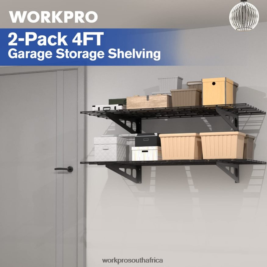 ZA WORKPRO 2-Pack 2x4FT Heavy Duty Garage Wall Mounted Shelving, 400lbs Load Capacity (Total) Black 4B8V2T14 Storage