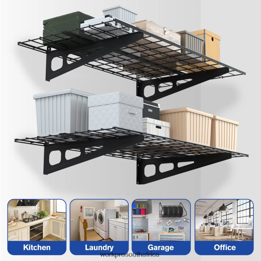 ZA WORKPRO 2-Pack 2x4FT Heavy Duty Garage Wall Mounted Shelving, 400lbs Load Capacity (Total) Black 4B8V2T14 Storage
