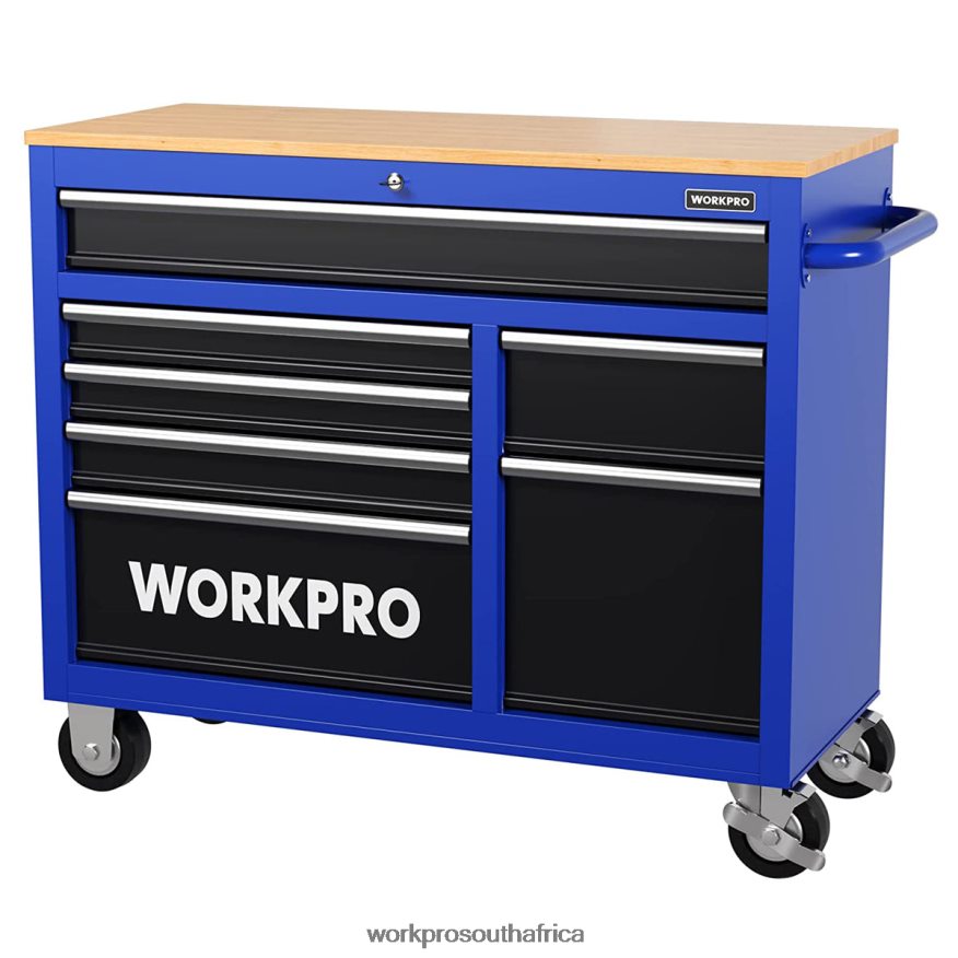 ZA WORKPRO 42-Inch 7-Drawers Rolling Tool Chest with Wooden Top, Equipped with Casters, Handle, Drawer Liner, and Locking System, 1000 lbs Load Capacity New 4B8V2T26 Storage