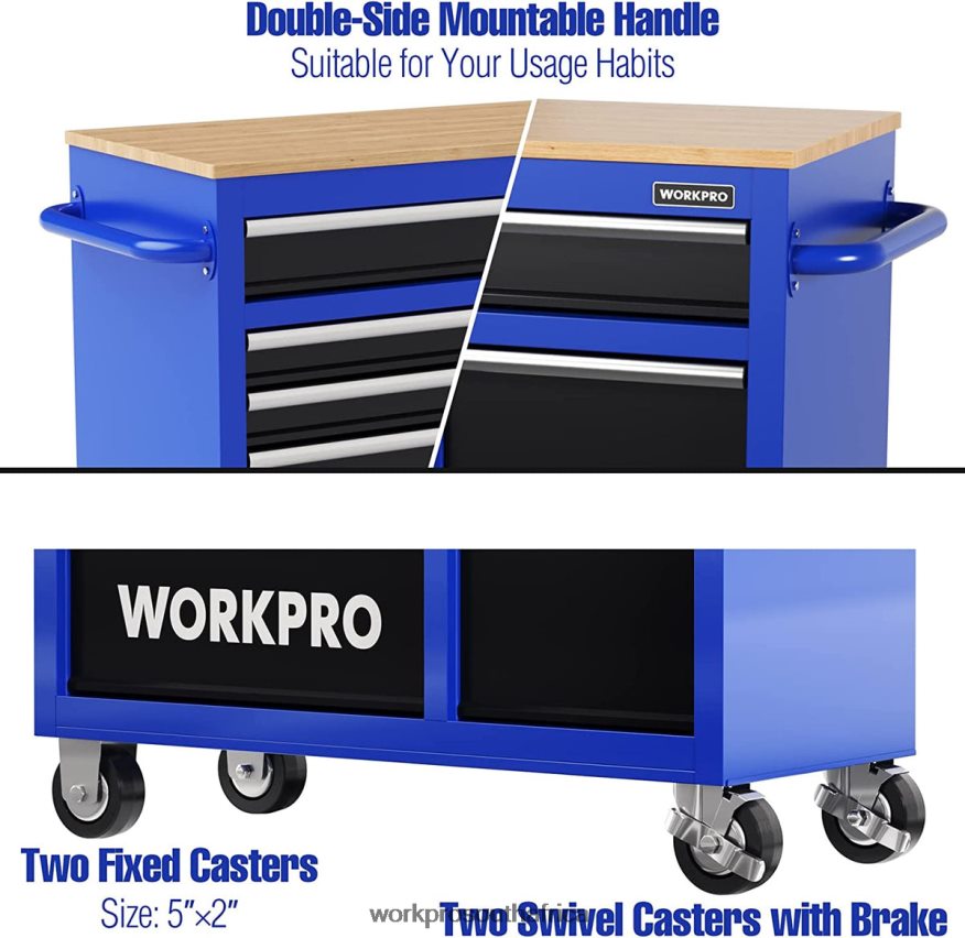 ZA WORKPRO 42-Inch 7-Drawers Rolling Tool Chest with Wooden Top, Equipped with Casters, Handle, Drawer Liner, and Locking System, 1000 lbs Load Capacity New 4B8V2T26 Storage