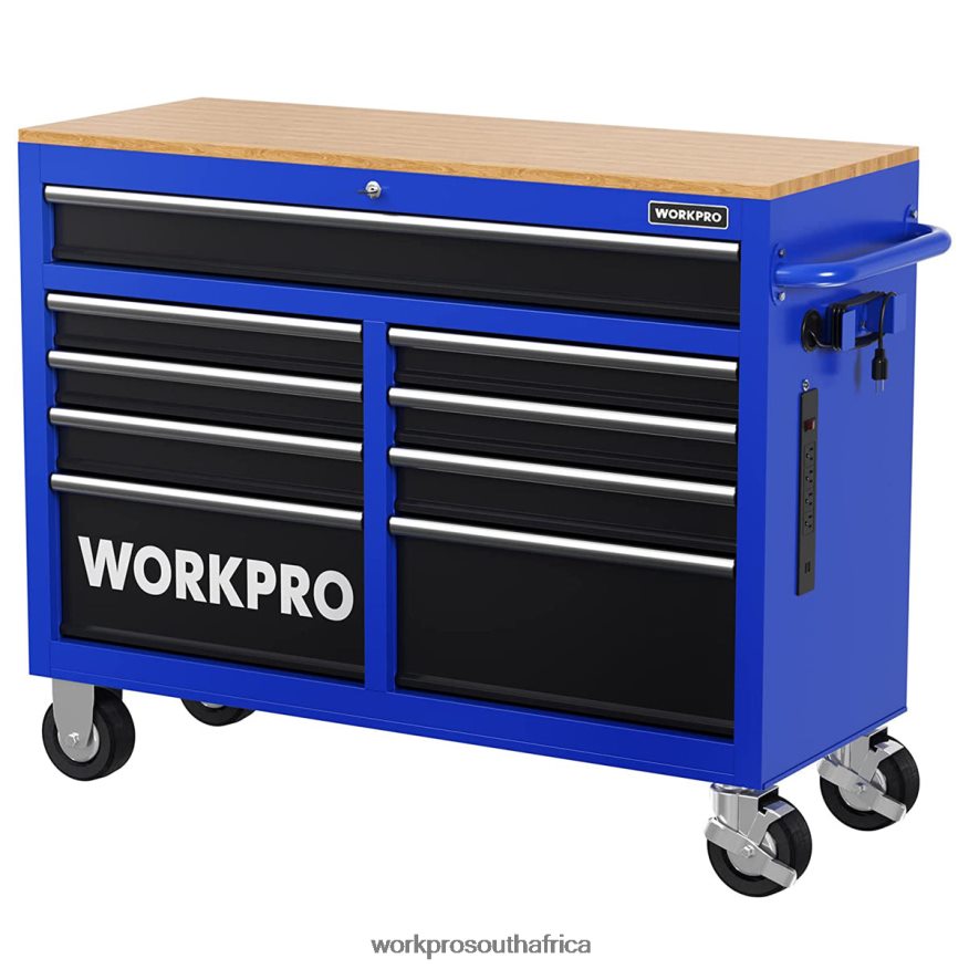 ZA WORKPRO 46-Inch 9-Drawers Rolling Tool Chest with Wooden Top, Equipped with Casters, Handle, Drawer Liner, and Locking System, 1200 lbs Load Capacity Morden 4B8V2T15 Storage