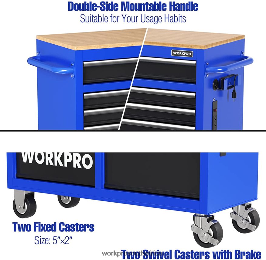 ZA WORKPRO 46-Inch 9-Drawers Rolling Tool Chest with Wooden Top, Equipped with Casters, Handle, Drawer Liner, and Locking System, 1200 lbs Load Capacity Morden 4B8V2T15 Storage