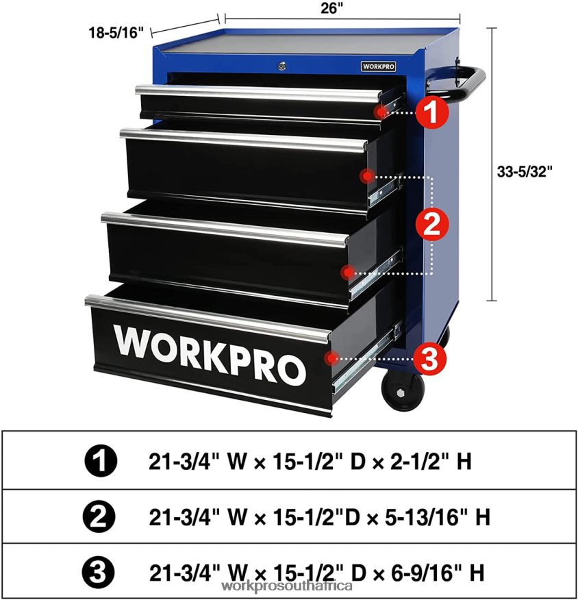 ZA WORKPRO 4-Drawer Tool Chest, 26-Inch Rolling Metal Tool Storage Cabinet with Casters, Locking System, Drawer Liner, 450 lbs Load Capacity Morden 4B8V2T17 Storage