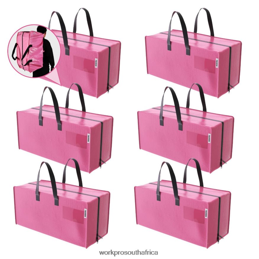 ZA WORKPRO 6 Pack Extra Large Heavy-Duty Storage Moving Tote Bags with Zippers & Carrying Handles Backpack Straps Pink/Blue 4B8V2T142 Storage
