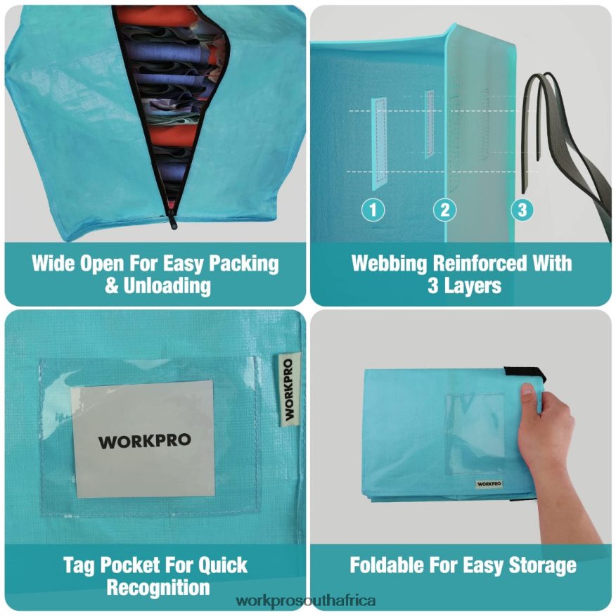ZA WORKPRO 6 Pack Extra Large Heavy-Duty Storage Moving Tote Bags with Zippers & Carrying Handles Backpack Straps Pink/Blue 4B8V2T142 Storage