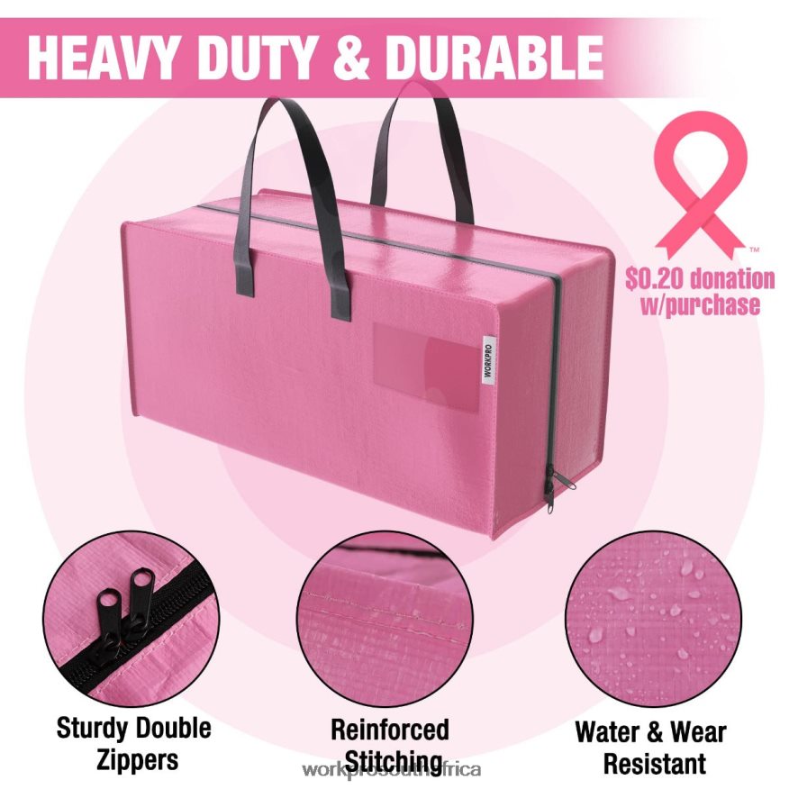 ZA WORKPRO 6 Pack Extra Large Heavy-Duty Storage Moving Tote Bags with Zippers & Carrying Handles Backpack Straps Pink/Blue 4B8V2T142 Storage